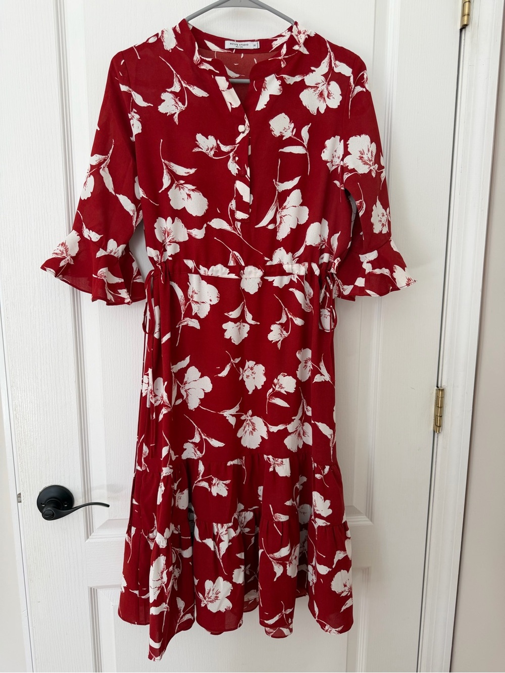 Petite Studio Red Midi Dress with White Floral Print